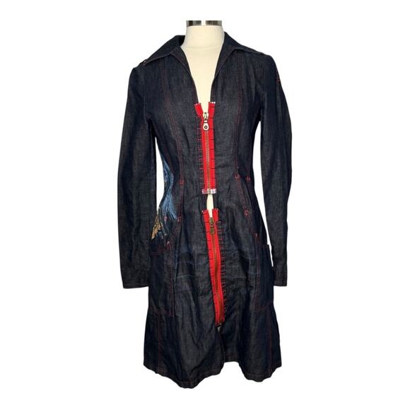 OHDD Save The Queen Blue Denim Jacket Dress Graphic Print Size 30 M - Picture 1 of 16